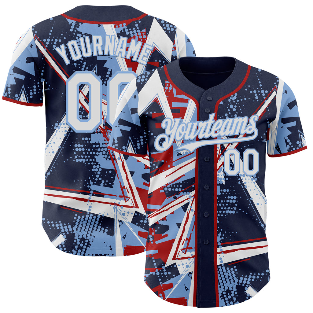 Custom Navy White Red-Light Blue Geometric Shards Dot Grid Authentic Baseball Jersey