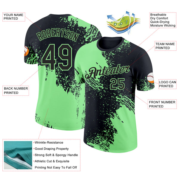 Custom Black-Pea Green Abstract Brush Stroke Performance T-Shirt