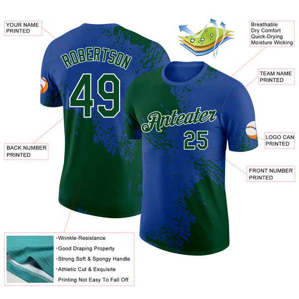 Custom Royal Green-White Abstract Brush Stroke Performance T-Shirt