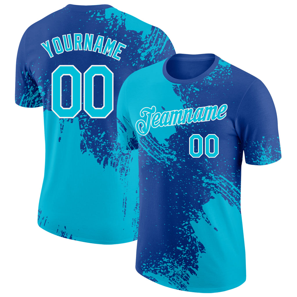 Custom Royal Lakes Blue-White Abstract Brush Stroke Performance T-Shirt