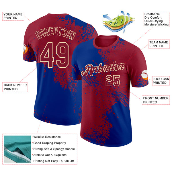 Custom Crimson Royal-Cream Abstract Brush Stroke Performance T-Shirt