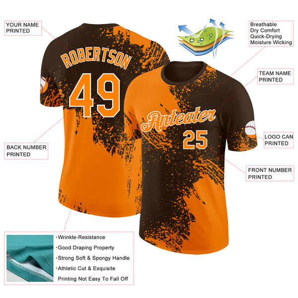 Custom Brown Bay Orange-White Abstract Brush Stroke Performance T-Shirt