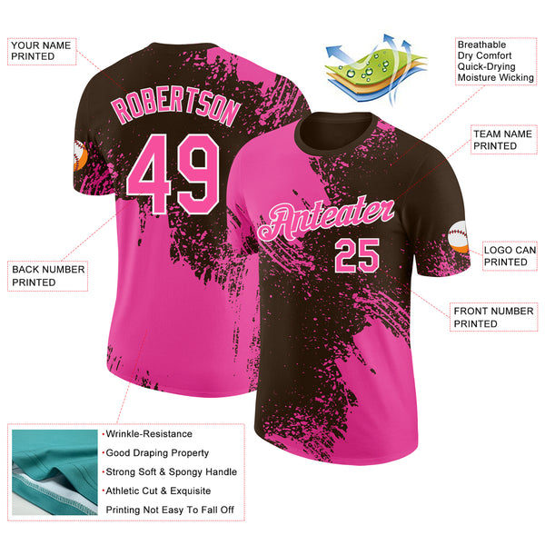 Custom Brown Pink-White Abstract Brush Stroke Performance T-Shirt