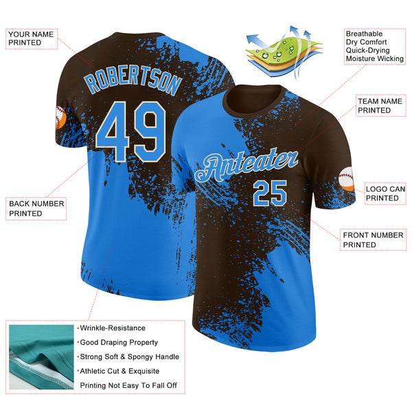 Custom Brown Powder Blue-Cream Abstract Brush Stroke Performance T-Shirt