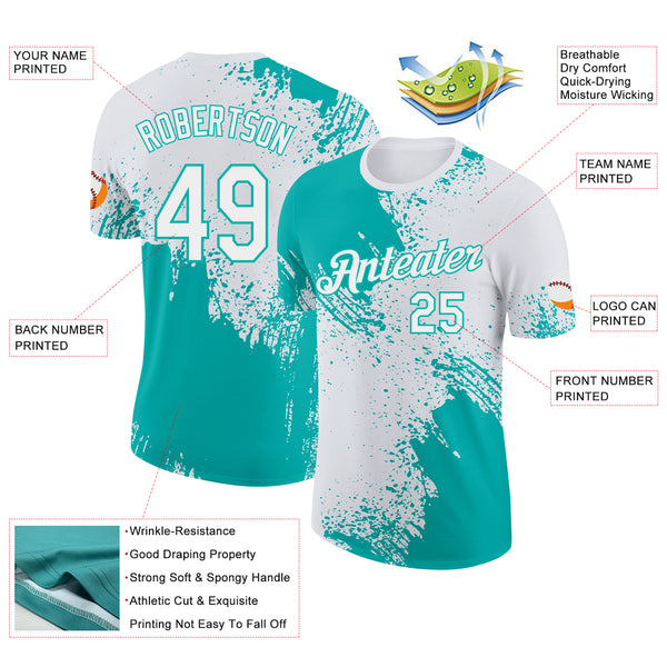Custom White-Aqua Abstract Brush Stroke Performance T-Shirt