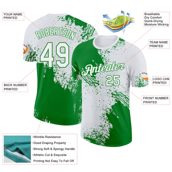 Custom White-Grass Green Abstract Brush Stroke Performance T-Shirt