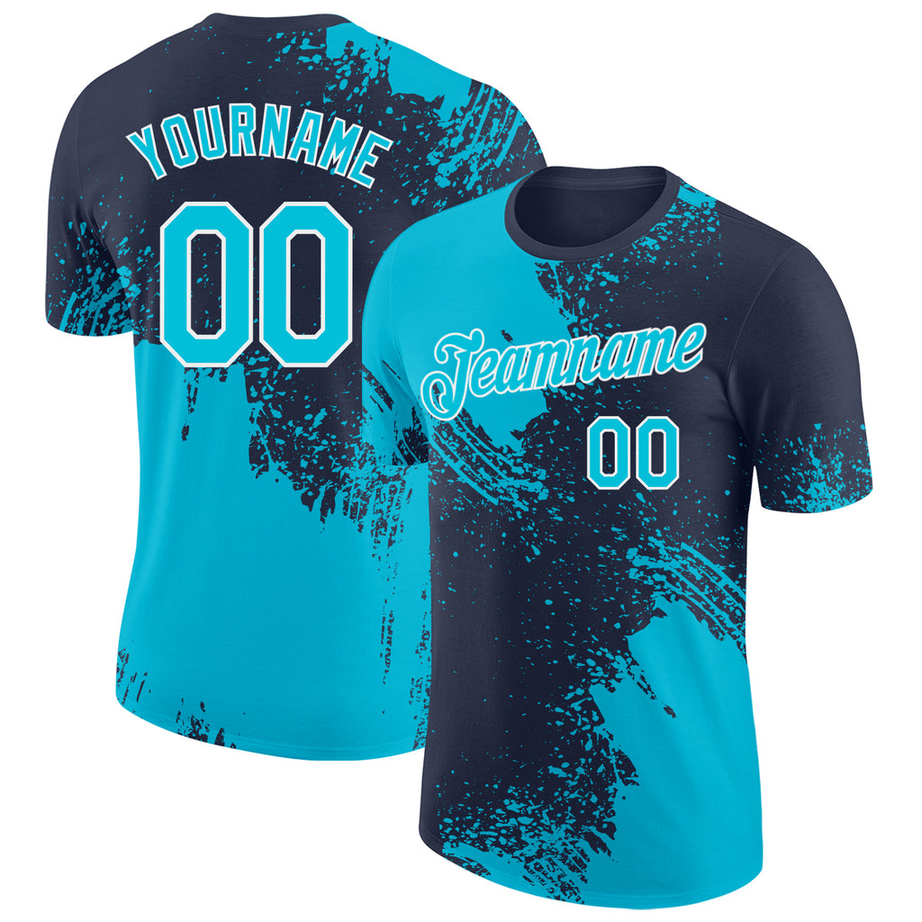 Custom Navy Lakes Blue-White Abstract Brush Stroke Performance T-Shirt