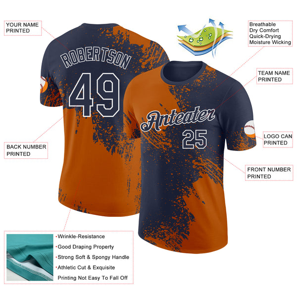 Custom Navy Texas Orange-White Abstract Brush Stroke Performance T-Shirt