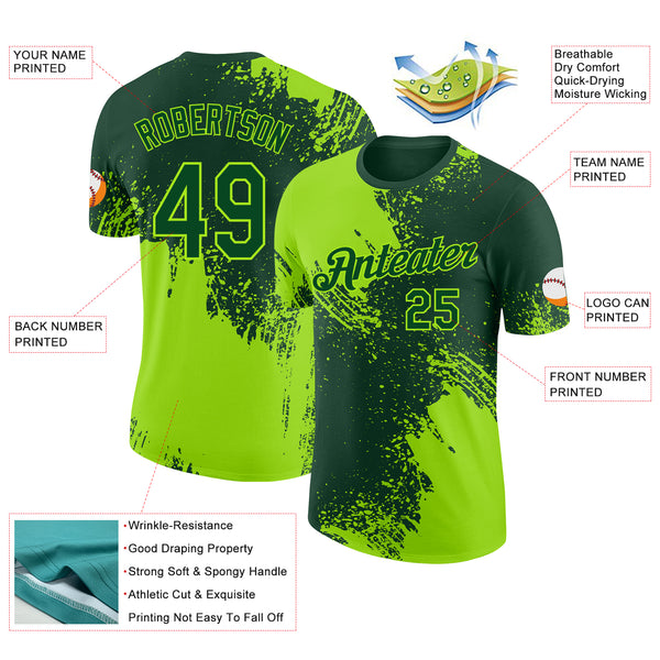 Custom Green-Neon Green Abstract Brush Stroke Performance T-Shirt