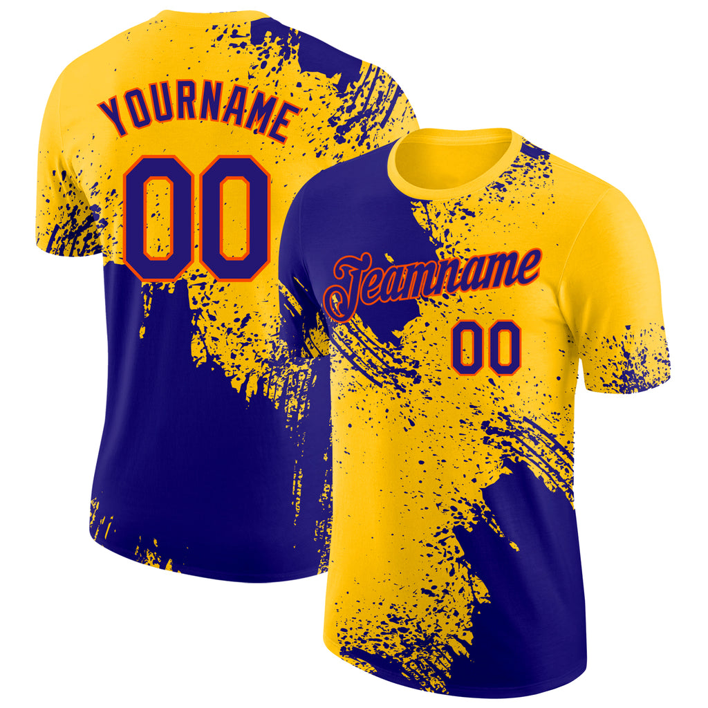 Custom Yellow Dark Purple-Orange Abstract Brush Stroke Performance T-Shirt