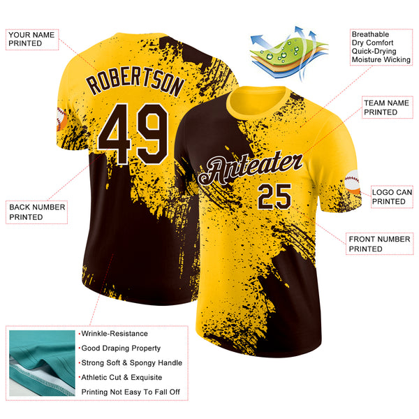 Custom Yellow Brown-White Abstract Brush Stroke Performance T-Shirt