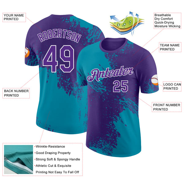 Custom Purple Teal-White Abstract Brush Stroke Performance T-Shirt