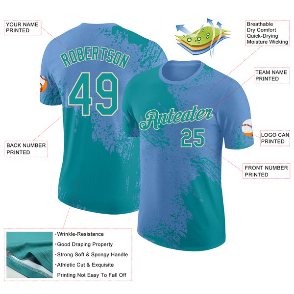 Custom Light Blue Teal-Cream Abstract Brush Stroke Performance T-Shirt