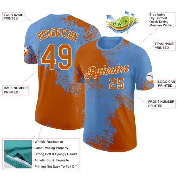 Custom Light Blue Texas Orange-Cream Abstract Brush Stroke Performance T-Shirt
