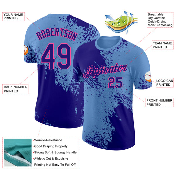 Custom Light Blue Dark Purple-Pink Abstract Brush Stroke Performance T-Shirt