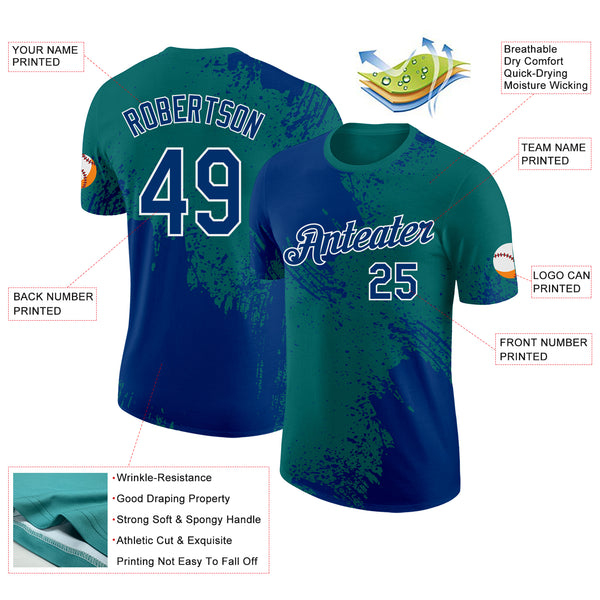 Custom Teal US Navy Blue-White Abstract Brush Stroke Performance T-Shirt