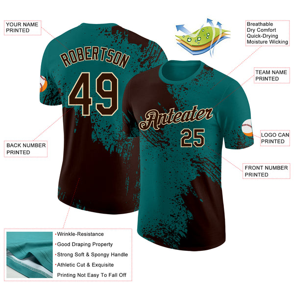 Custom Teal Brown-Cream Abstract Brush Stroke Performance T-Shirt