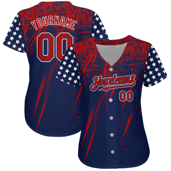 Custom Navy Red-Royal 3D American Flag Authentic Baseball Jersey