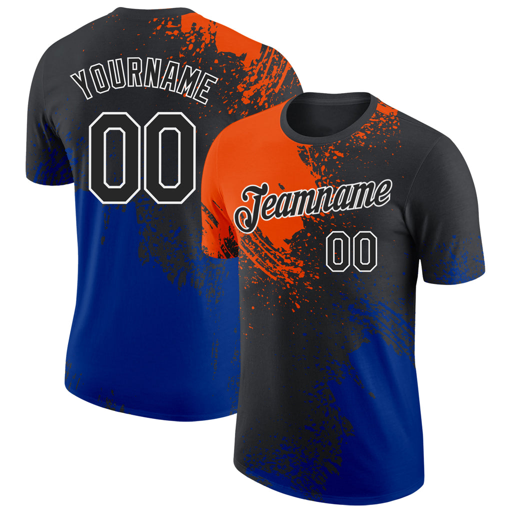 Custom Black Orange Royal-White Abstract Brush Stroke Performance T-Shirt