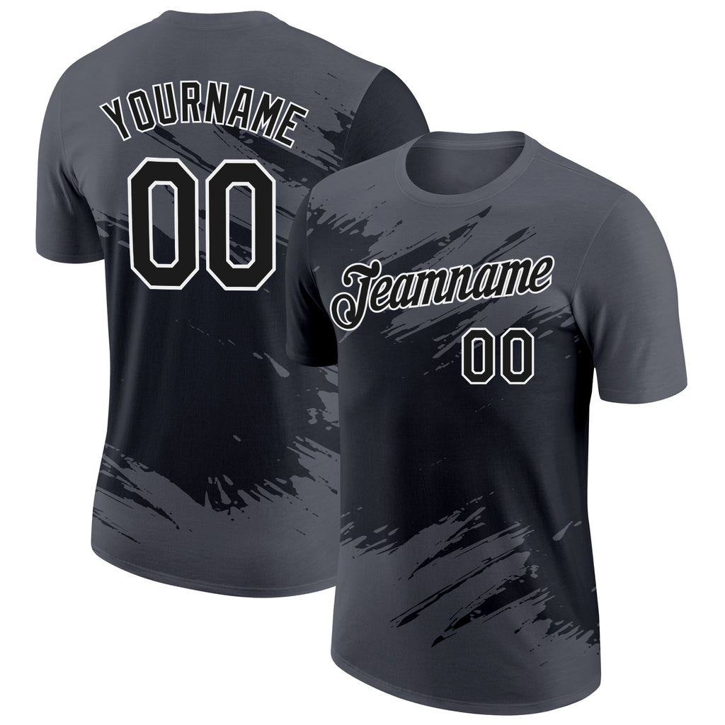 Custom Steel Gray Black-White Abstract Brush Stroke Splatter Performance T-Shirt
