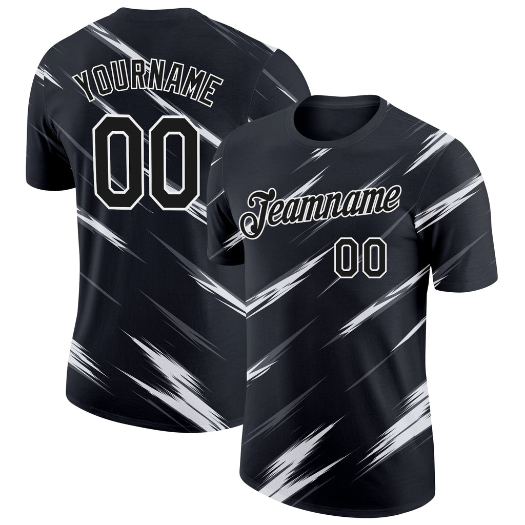 Custom Black Steel Gray-White Abstract Brush Stroke Performance T-Shirt