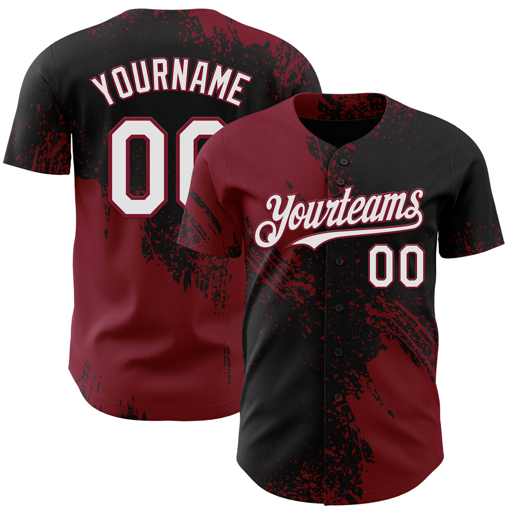 Custom Black White-Crimson Abstract Brush Stroke Authentic Baseball Jersey