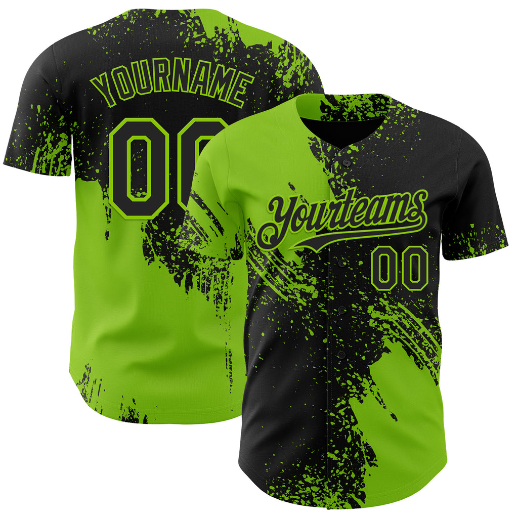 Custom Black-Neon Green Abstract Brush Stroke Authentic Baseball Jersey