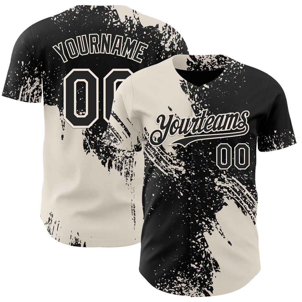 Custom Black-Cream Abstract Brush Stroke Authentic Baseball Jersey