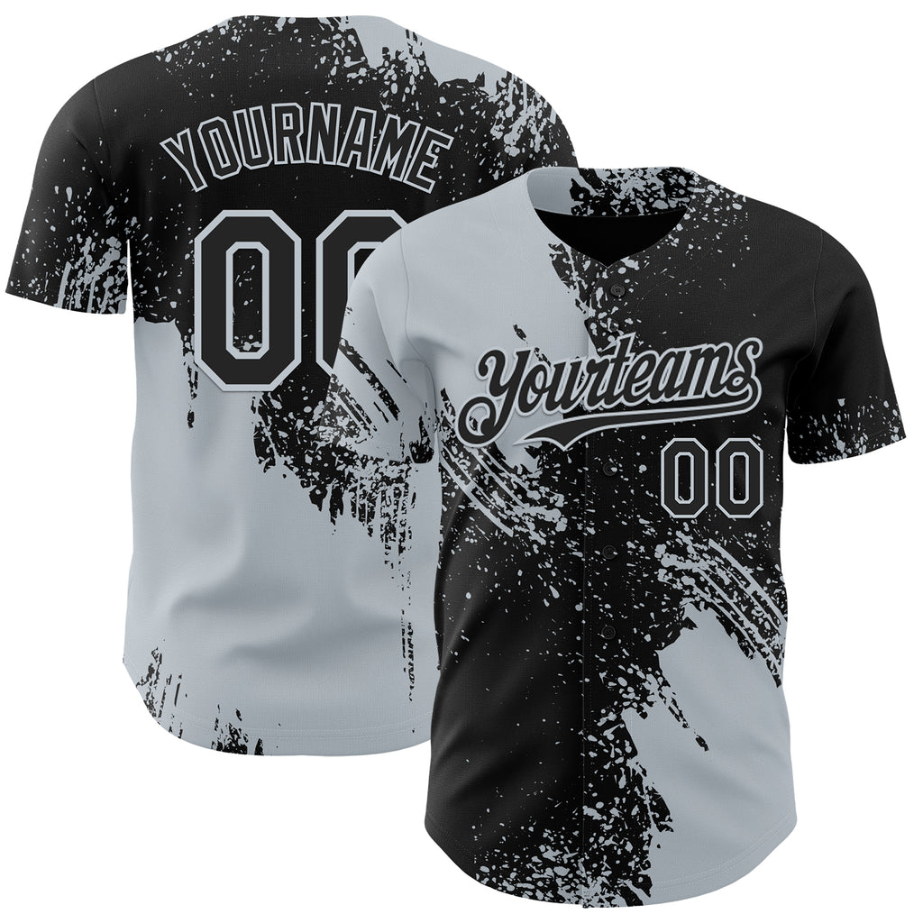 Custom Black-Silver Abstract Brush Stroke Authentic Baseball Jersey