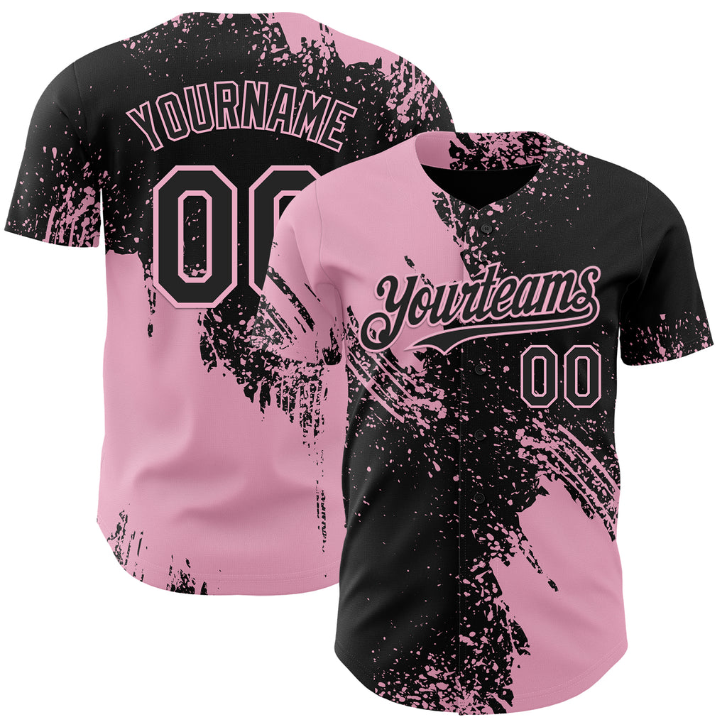Custom Black-Light Pink Abstract Brush Stroke Authentic Baseball Jersey