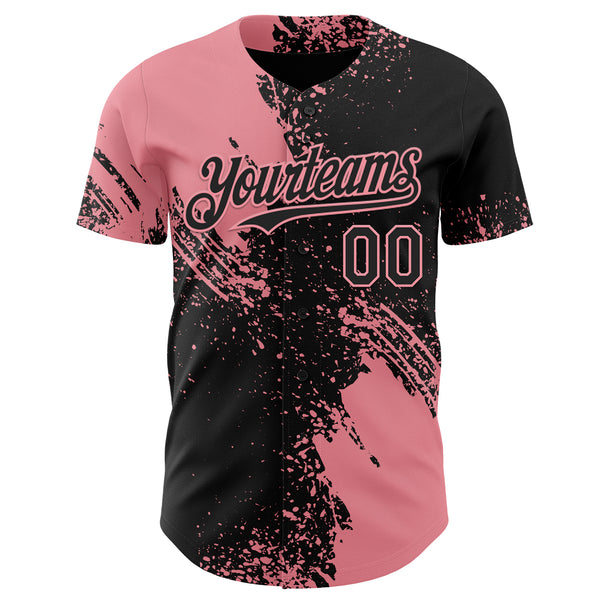 Custom Black-Medium Pink Abstract Brush Stroke Authentic Baseball Jersey
