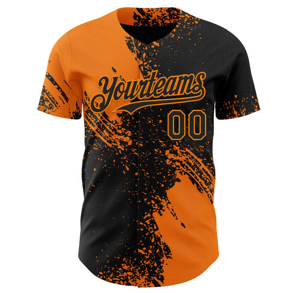 Custom Black-Bay Orange Abstract Brush Stroke Authentic Baseball Jersey