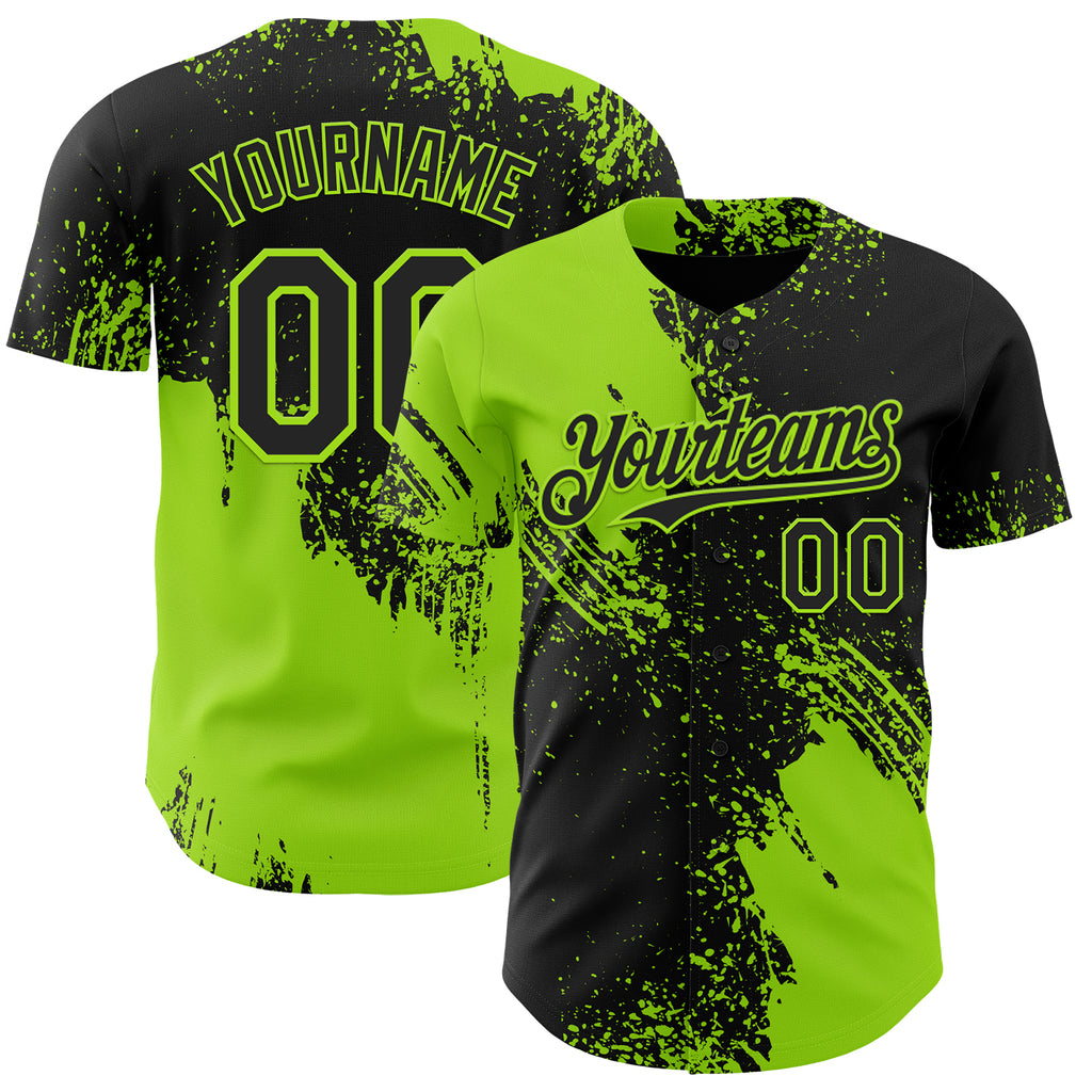 Custom Black-Neon Green Abstract Brush Stroke Authentic Baseball Jersey