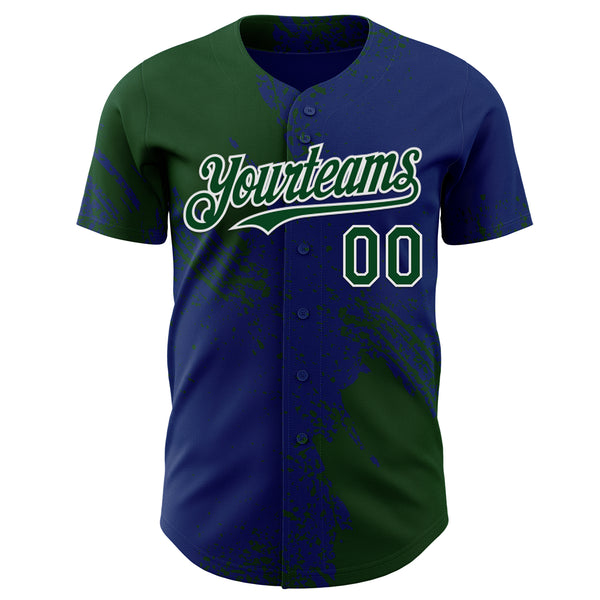 Custom Royal Green-White Abstract Brush Stroke Authentic Baseball Jersey