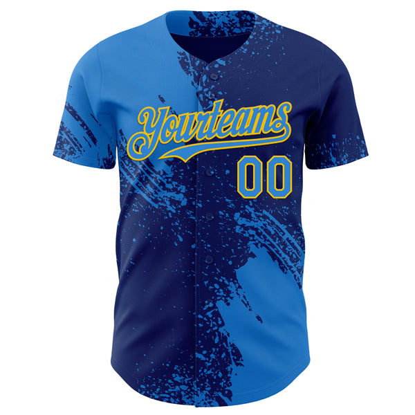 Custom Royal Electric Blue-Yellow Abstract Brush Stroke Authentic Baseball Jersey