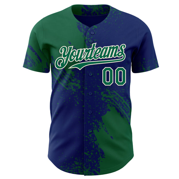 Custom Royal Kelly Green-Cream Abstract Brush Stroke Authentic Baseball Jersey
