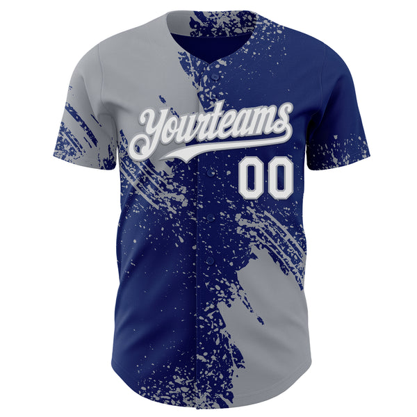 Custom Royal White-Gray Abstract Brush Stroke Authentic Baseball Jersey