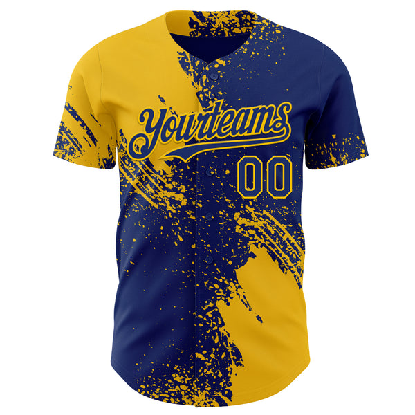 Custom Royal-Yellow Abstract Brush Stroke Authentic Baseball Jersey