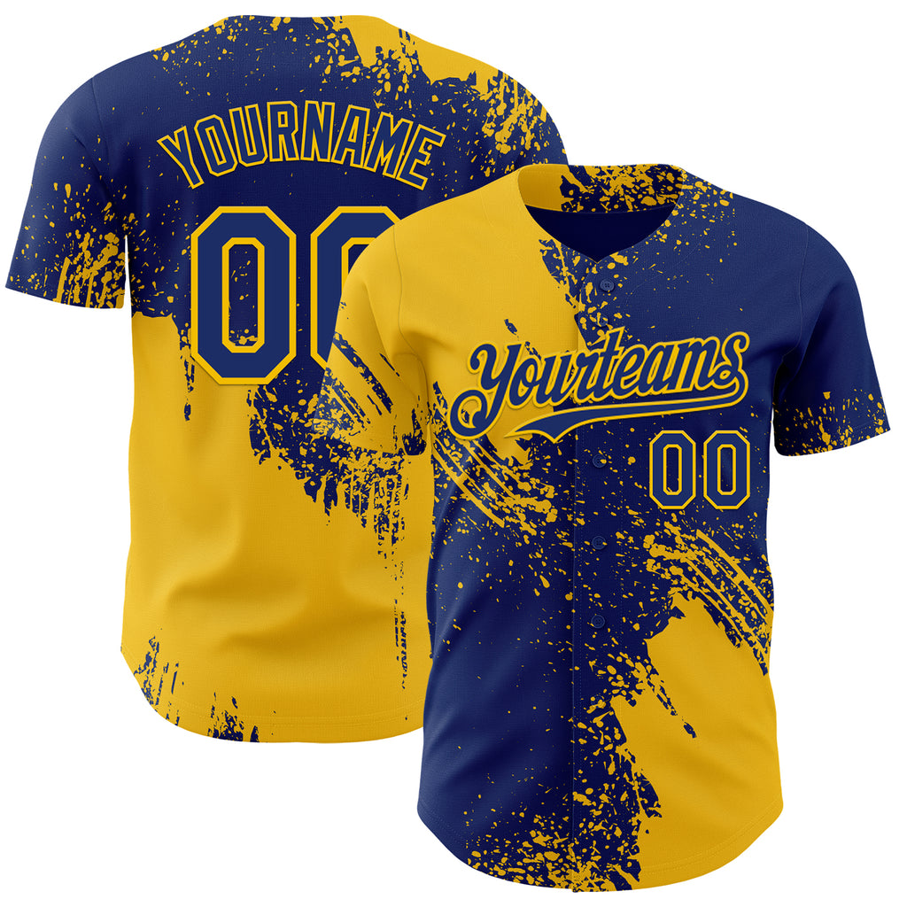Custom Royal-Yellow Abstract Brush Stroke Authentic Baseball Jersey