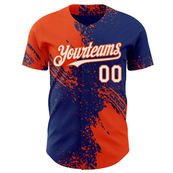 Custom Royal White-Orange Abstract Brush Stroke Authentic Baseball Jersey