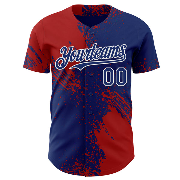 Custom Royal Red-White Abstract Brush Stroke Authentic Baseball Jersey