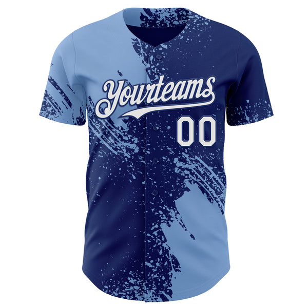 Custom Royal White-Light Blue Abstract Brush Stroke Authentic Baseball Jersey