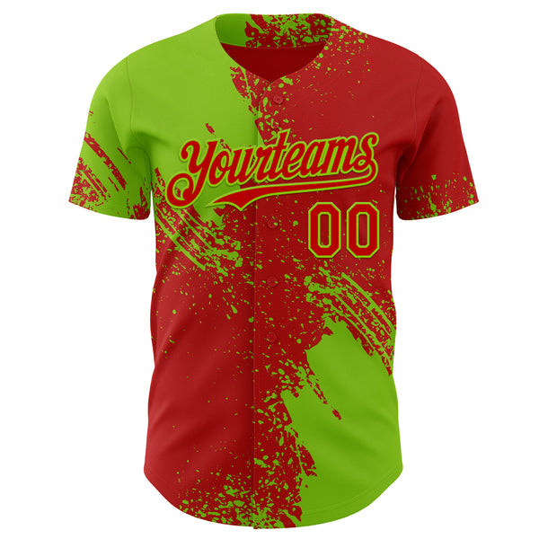 Custom Red-Neon Green Abstract Brush Stroke Authentic Baseball Jersey