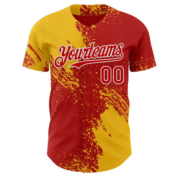 Custom Red Yellow-White Abstract Brush Stroke Authentic Baseball Jersey