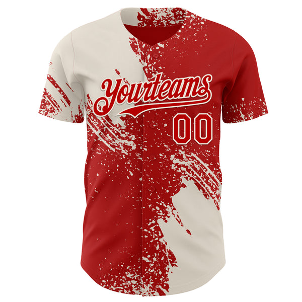 Custom Red-Cream Abstract Brush Stroke Authentic Baseball Jersey