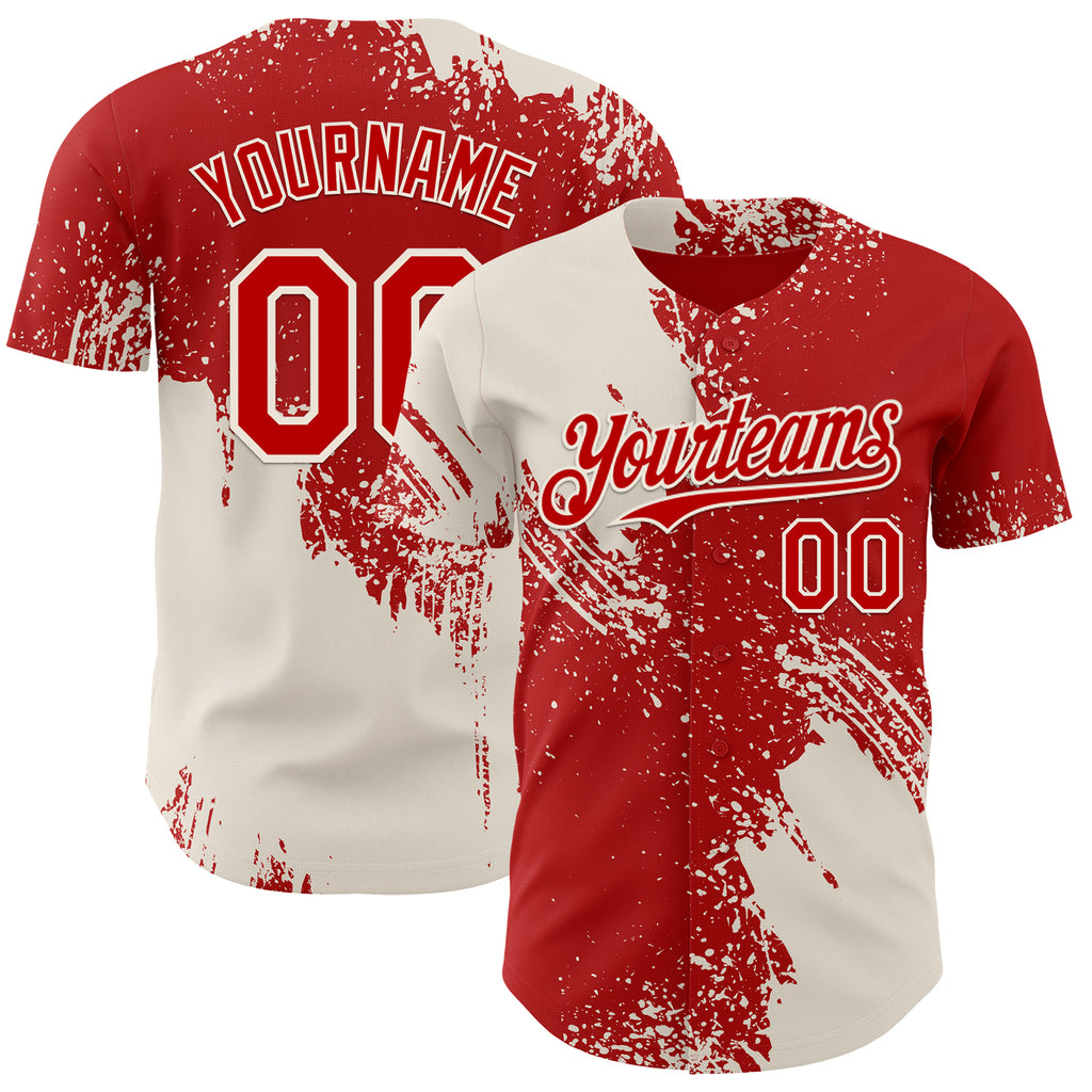 Custom Red-Cream Abstract Brush Stroke Authentic Baseball Jersey