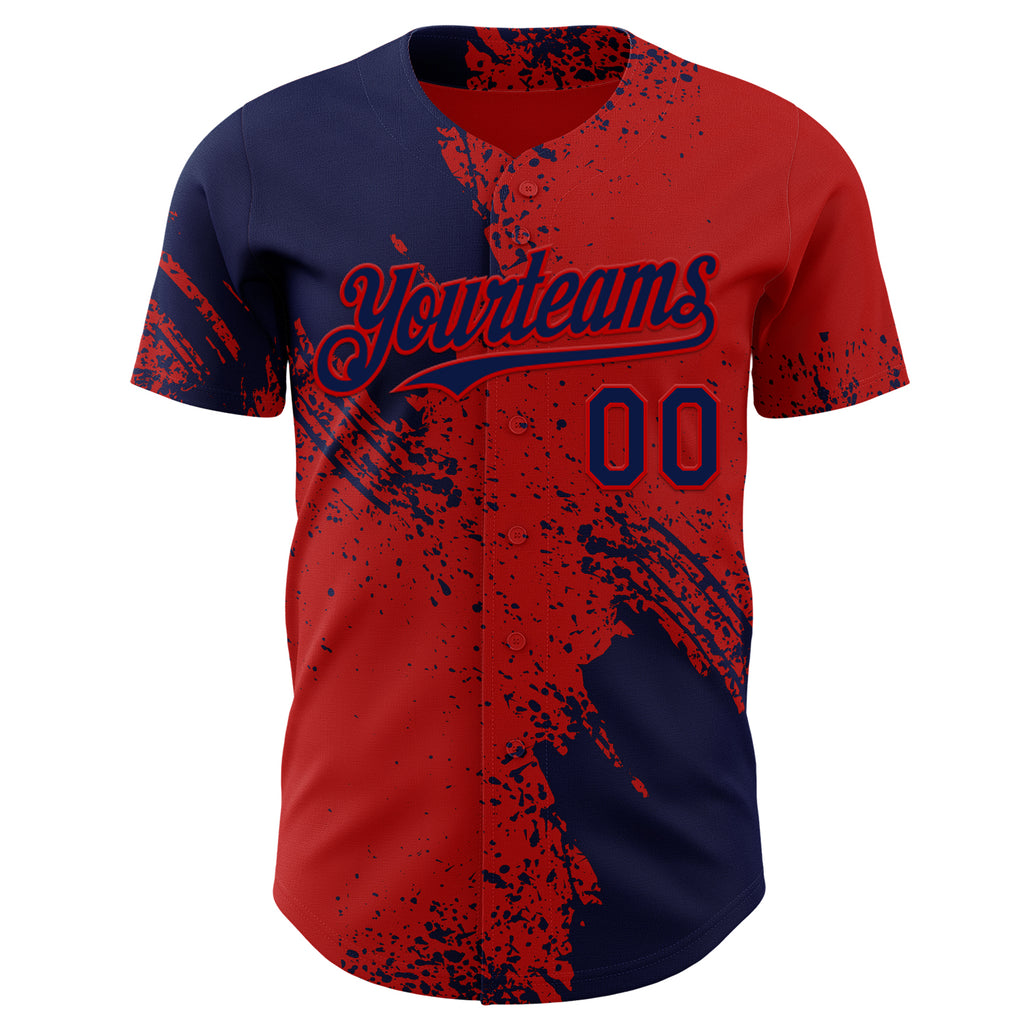 Custom Red-Navy Abstract Brush Stroke Authentic Baseball Jersey