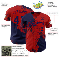 Custom Red-Navy Abstract Brush Stroke Authentic Baseball Jersey