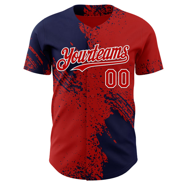 Custom Red Navy-White Abstract Brush Stroke Authentic Baseball Jersey