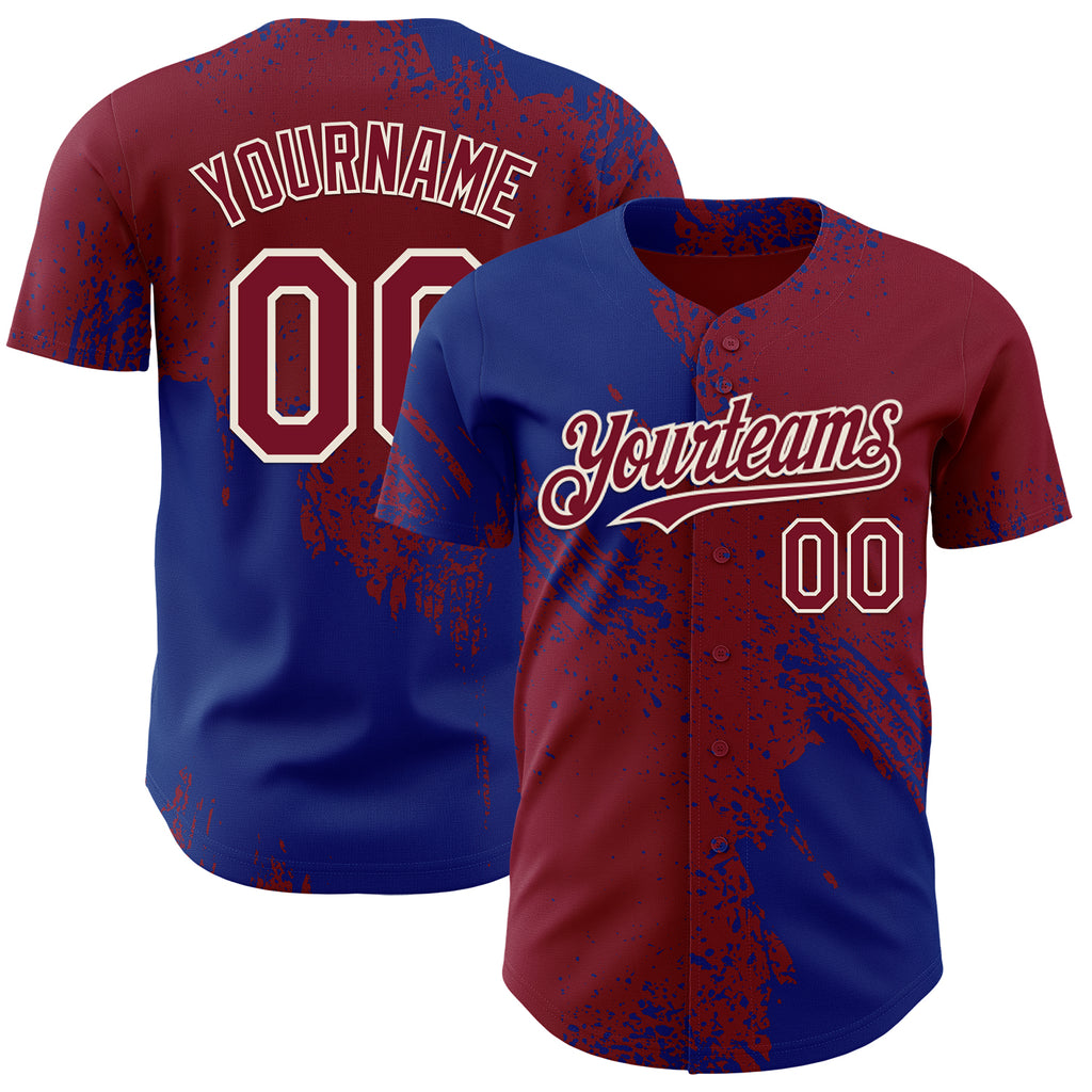 Custom Crimson Royal-Cream Abstract Brush Stroke Authentic Baseball Jersey